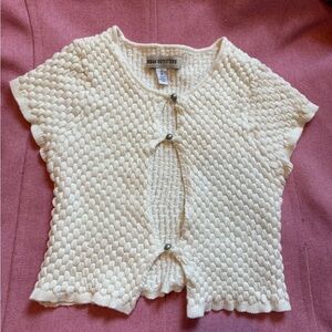 Urban Outfitters Cream Textured Knit Short-Sleeve Cardigan